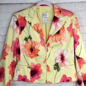 Chadwick's Blazer Women's 8 Petite Zip‎ Front Yellow Floral Spring Gardencore